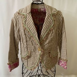 Brown & Cream Stripe Blazer Style Jacket  NWOT